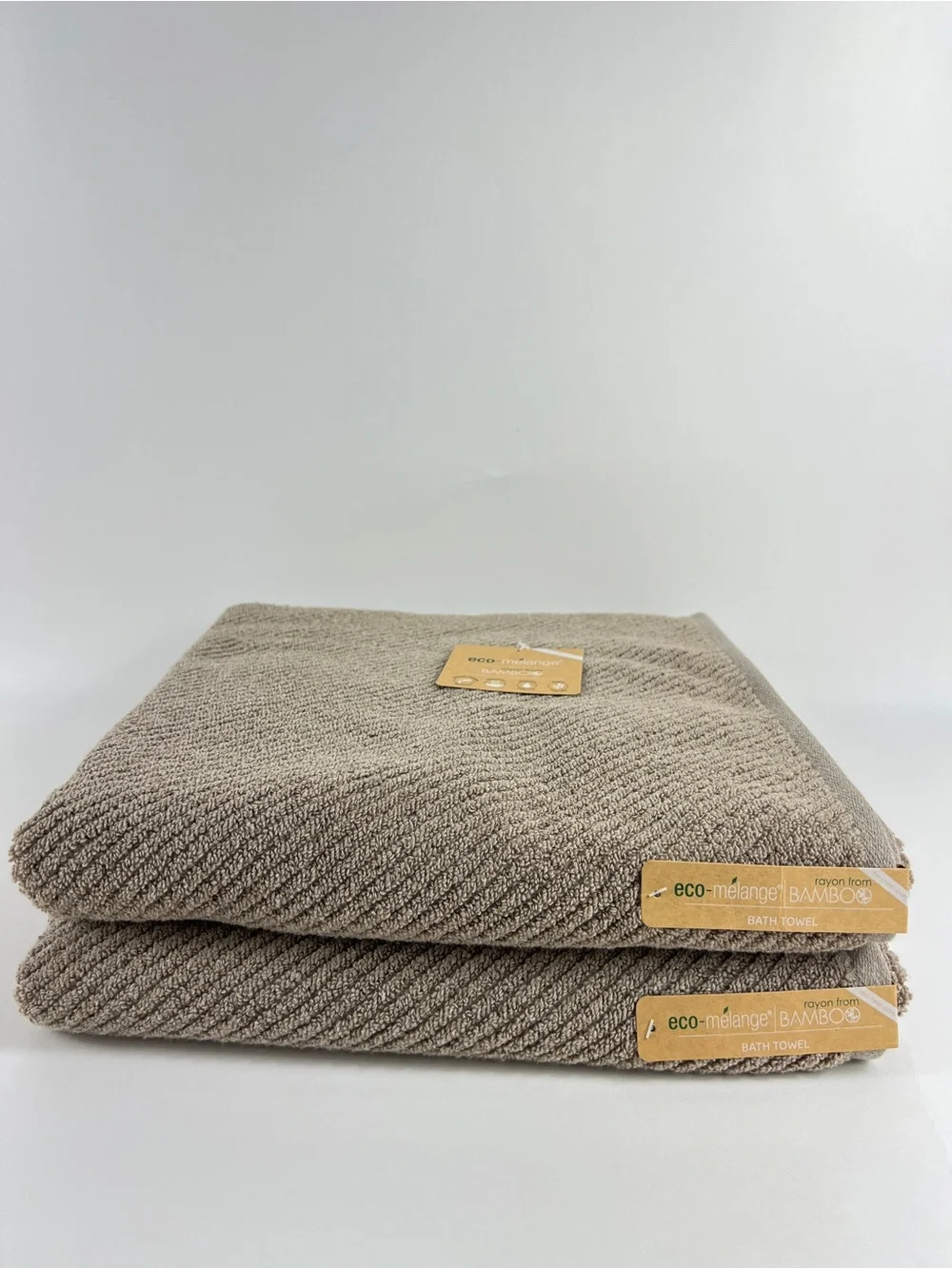 Eco Melange Bamboo Bath Towels Light Brown Soft Cotton Zero Twist 2 Pc NEW